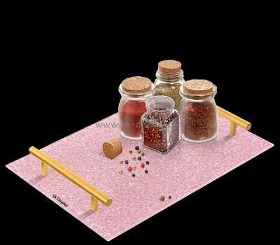 Custom wholesale glitter pink acrylic table serving holder tray STS-242