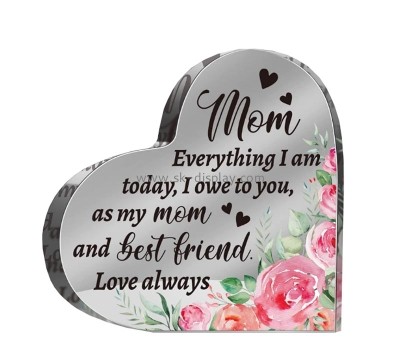 Custom wholesale plexiglass heart shape Mom gift block AB-337