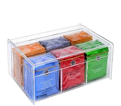 Custom wholesale acrylic 6 dividers tea bag storage box with lid FD-510